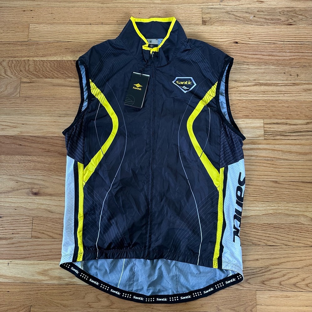 NWT Santic Men’s Cycling Wind Vest 2XL Lightweight Full Zip Reflective Bike